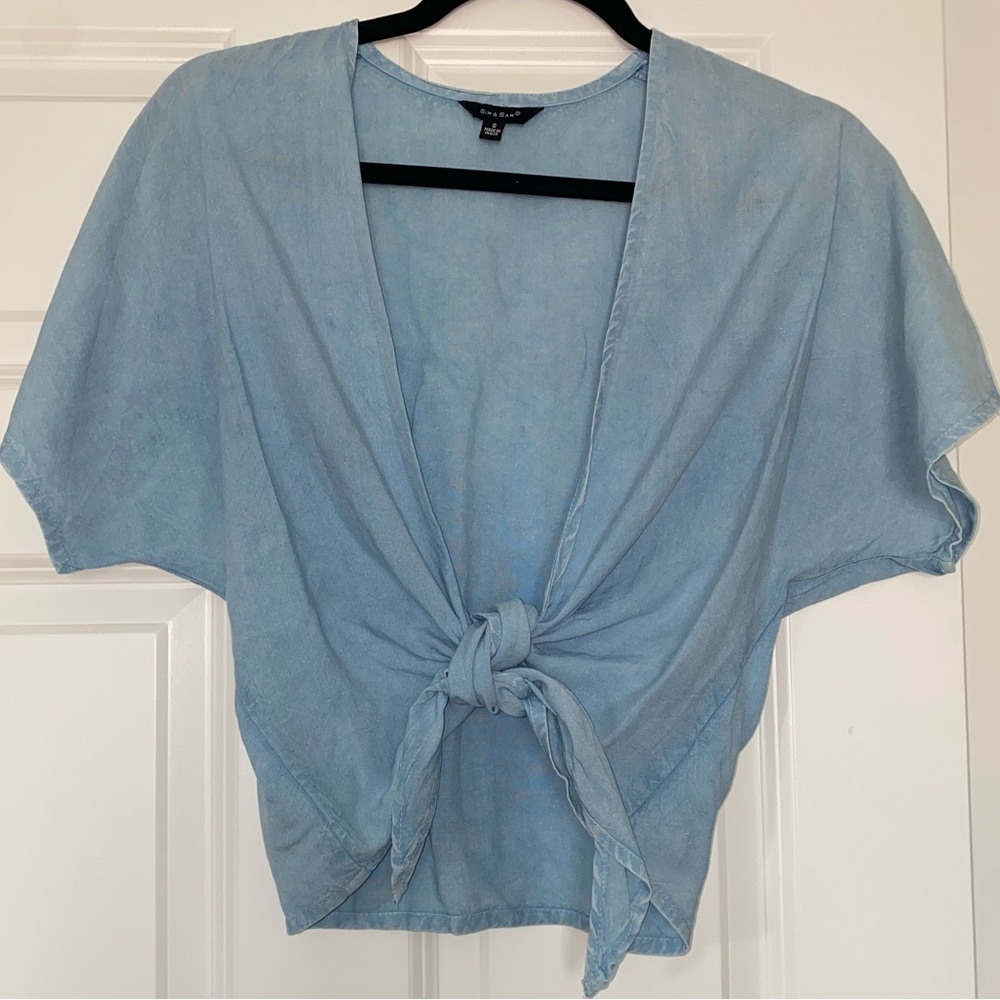 Sky Blue Tie-Front Blouse